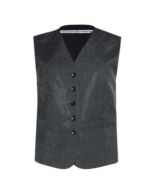 Alexander Wang Black Buttoned V-Neck Top