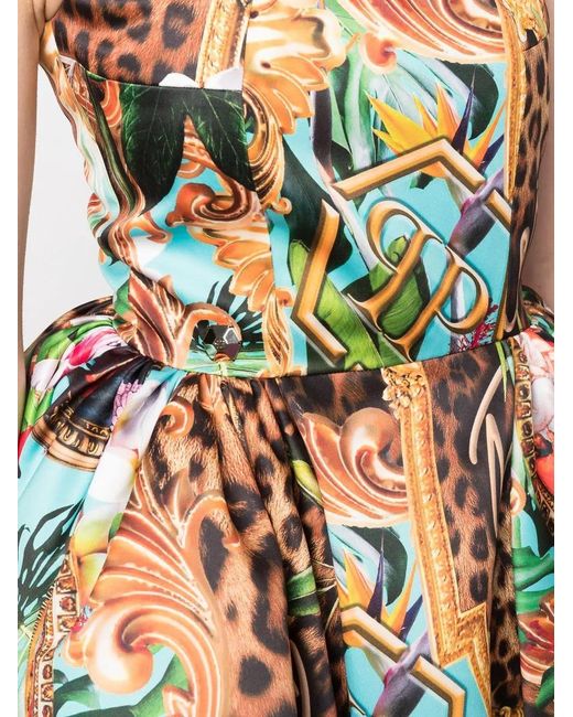 Philipp Plein Multicolor Duchesse Mini Dress With Baroque Flowers Print