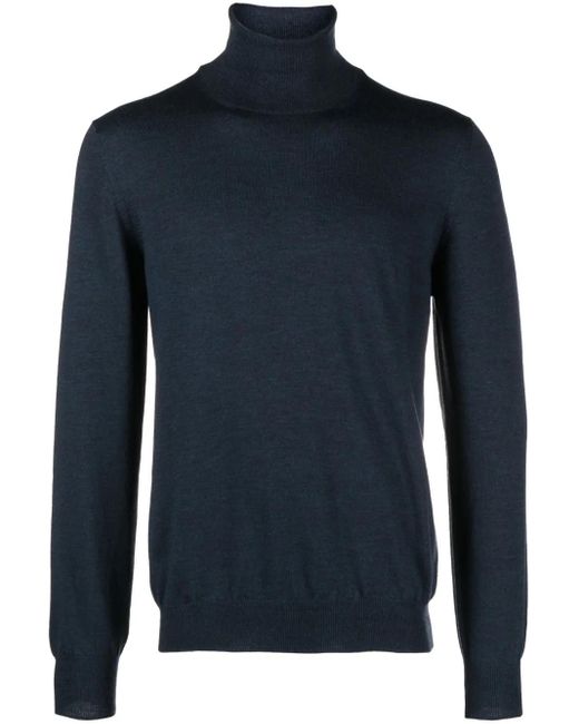 Barba Napoli Blue Roll-Neck Virgin Wool Jumper for men