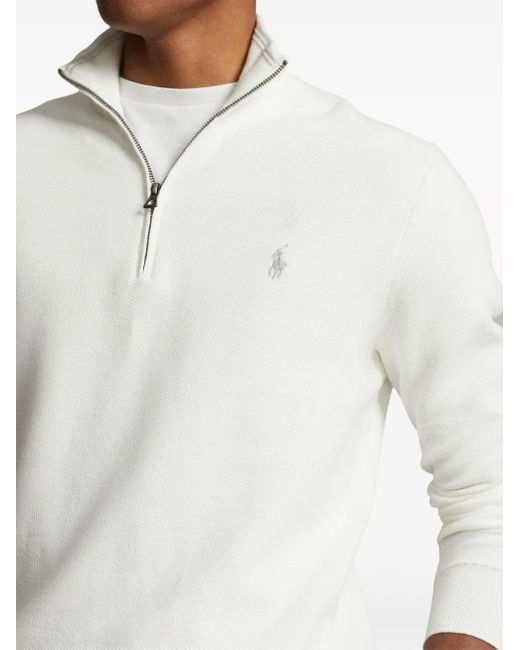 Polo Ralph Lauren White Polo Pony Quarter-Zip Jumper for men