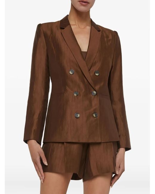 L'Agence Brown Double-Breasted Linen-Blend Blazer