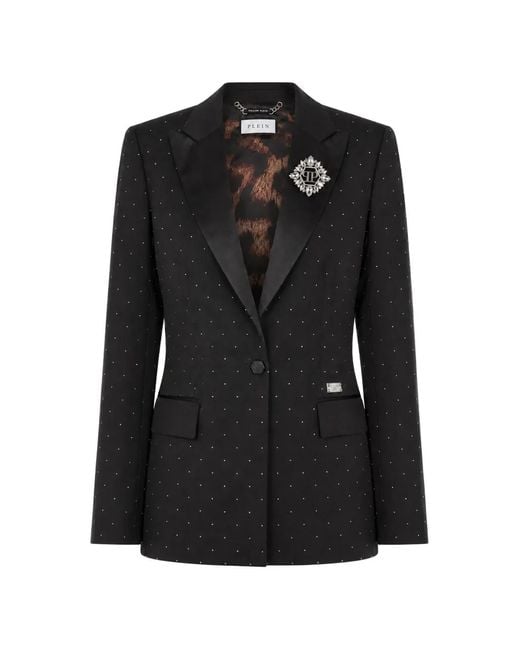 Philipp Plein Black Boyfriend-Dit Blazer Crystal Strass