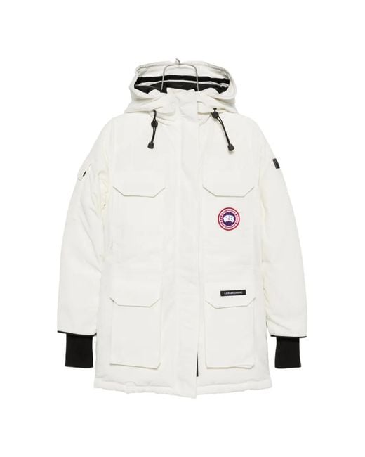 Canada Goose White Hooded Logo-Patch Coat