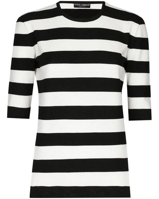 Dolce & Gabbana Black Crew-Neck Striped Top