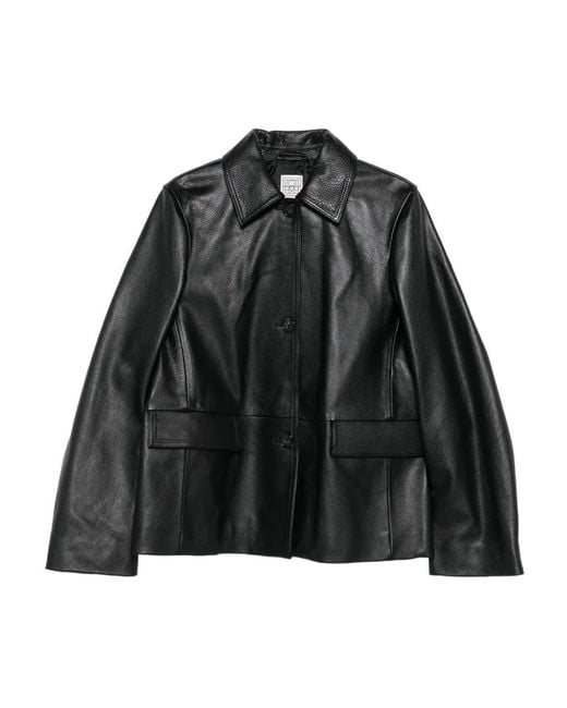 Totême Black Grained Leather Jacket Petite