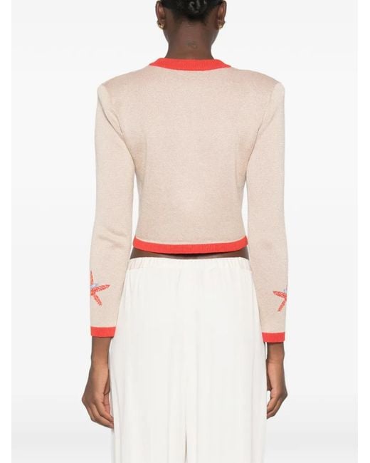 retroféte Red Aralyn Coral-Intarsia Cropped Cardigan