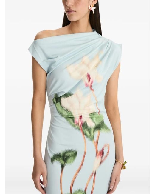 Oscar de la Renta Green Chin Cyclamen Jersey Dress