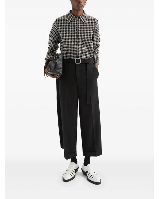 Jil Sander Gray Check-Pattern Zip-Front Shirt for men