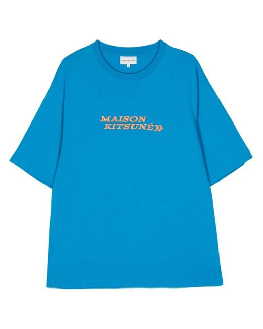 Maison Kitsuné Blue Go Faster-print Cotton T-shirt for men