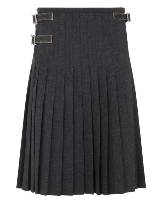 Prada Midi-Plooirok Met Gespsluiting in het Gray