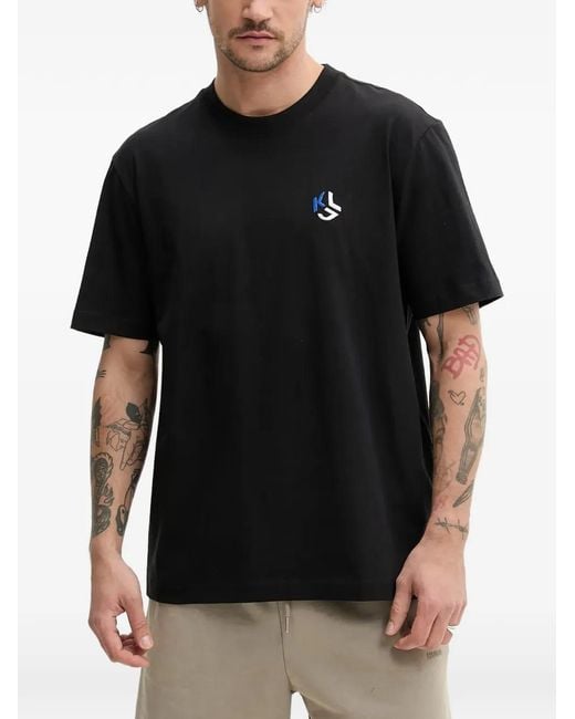 Karl Lagerfeld Black Logo-Embroidered T-Shirt for men
