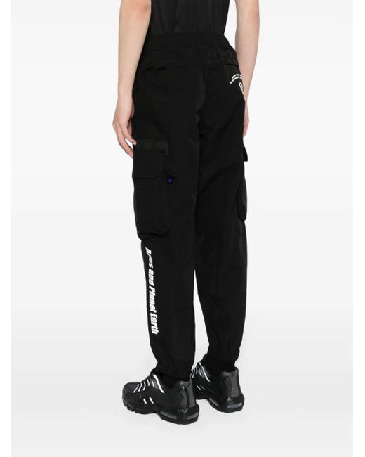 Aape By A Bathing Ape Black Logo-Appliqué Tapered Cargo Trousers for men