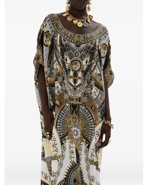 Camilla White Kaftankleid mit Temples of Dendara -Print