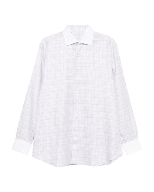 Brioni Geruit Overhemd Met Contrasterende Kraag in het White voor heren