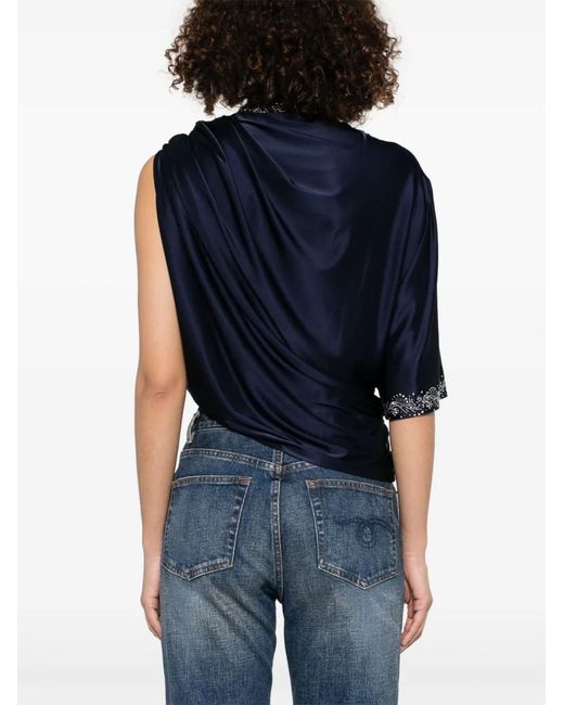 Rabanne Blue Buckle-Detail Draped Top