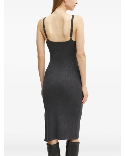 Morgan Black Rib Split Midi Dress