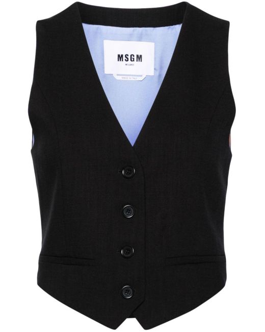MSGM Black Button-up Tailored Waistcoat