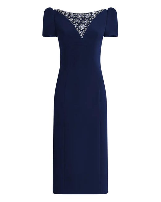 Jenny Packham Blue Vienna Embellished Puff-Sleeve Midi Dress