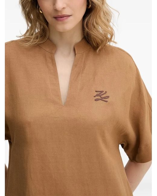 Karl Lagerfeld Natural Robe Courte À Col V Et Volants