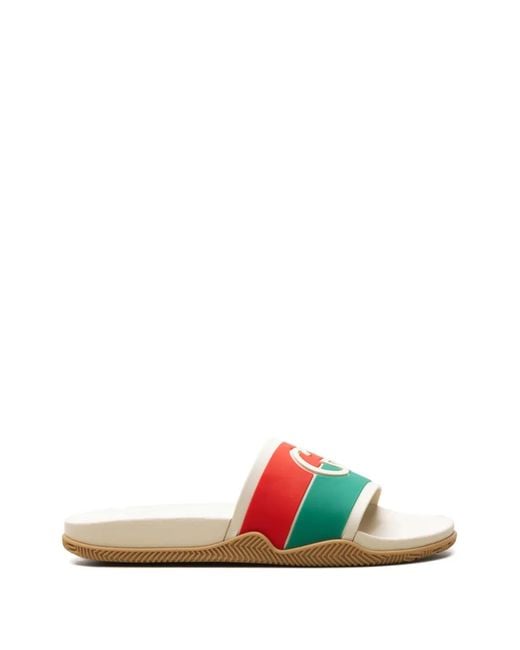 Gucci White Interlocking G Slides
