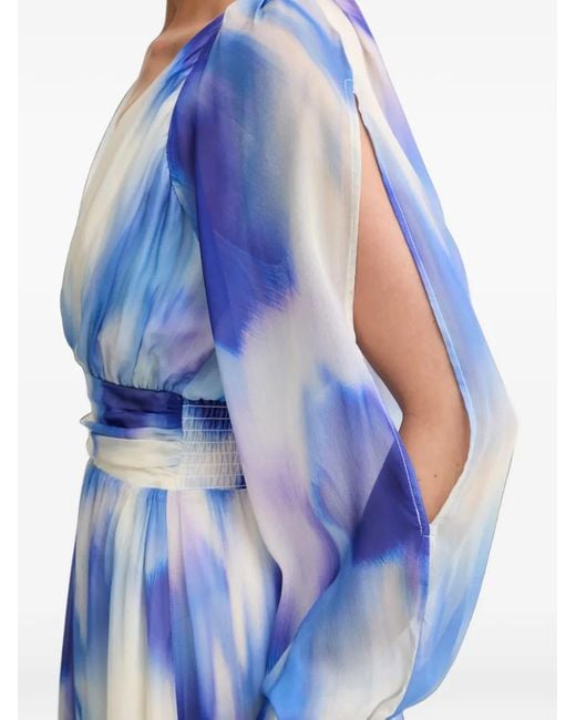 Morgan Blue Abstract-Print Slit-Sleeve Maxi Dress