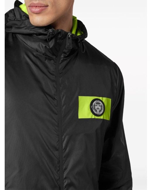 Philipp Plein Black Logo-patch Windbreaker Jacket for men