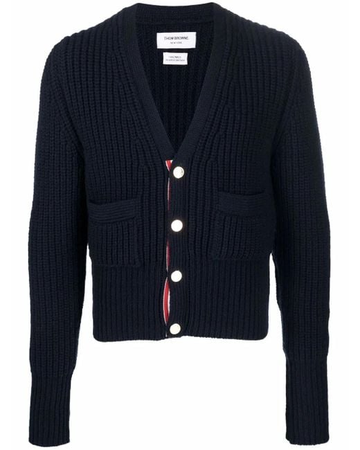 Thom Browne Blue Patch-Pocket Cashmere Cardigan for men