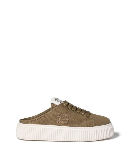 Miu Miu Brown Denim Sneaker Mules
