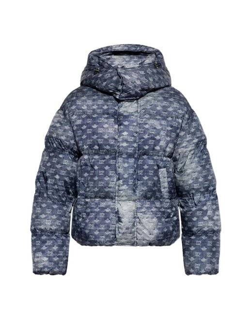 DSquared² Blue D2-Monogram Down Jacket for men
