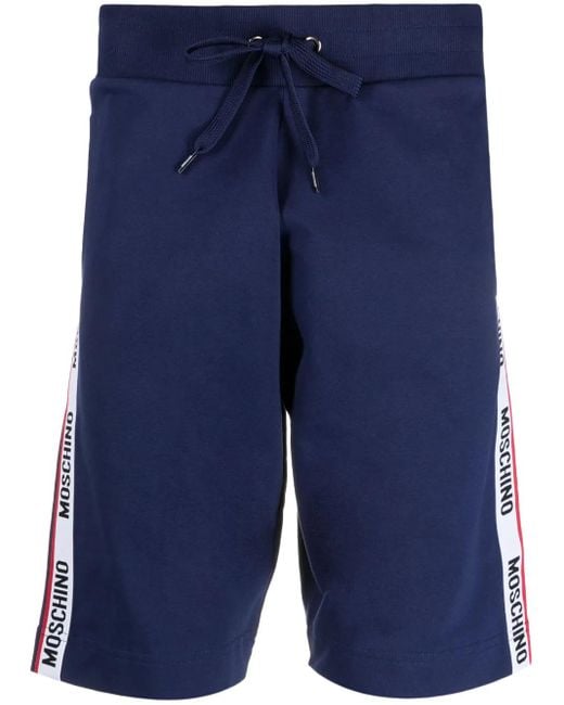 Moschino Blue Logo-Tape Drawstring Lounge Shorts for men