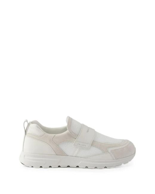 Prada White Prax Mesh Fabric And Leather Loafers for men