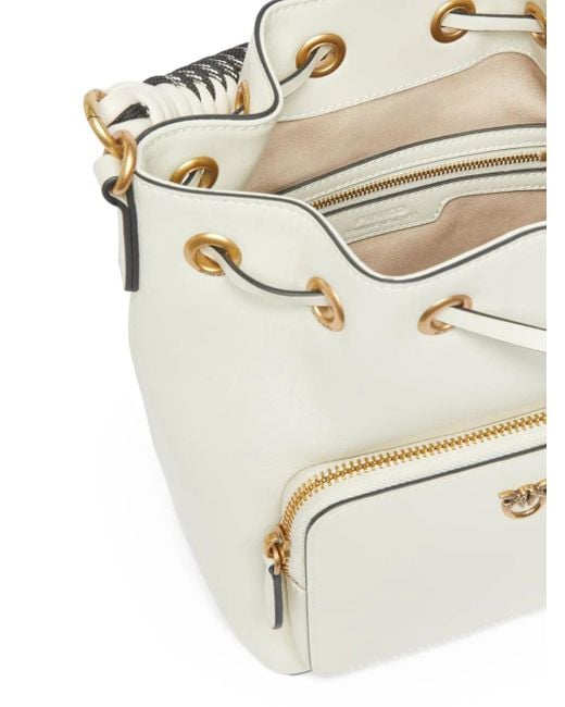 Pinko White Braided-Handle Bucket Bag