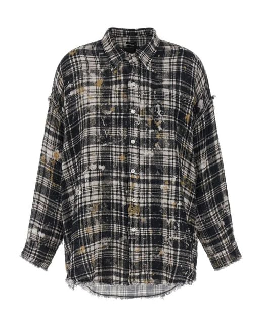 R13 Gray Fringed Oversized Cotton Shirt