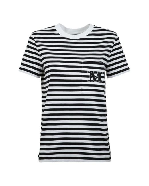 Max Mara Black Striped Logo-Embroidered T-Shirt