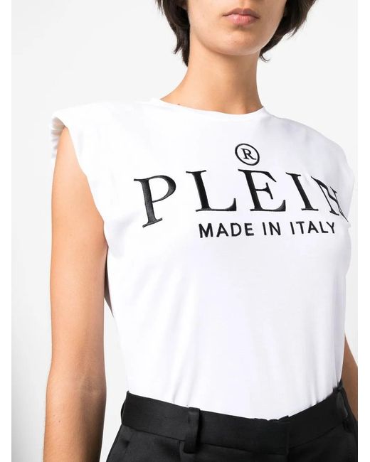 Philipp Plein White Logo-Print Cotton Tank Top