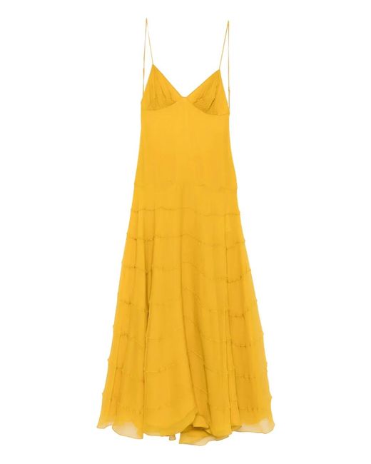 Saint Laurent Yellow Tiered Ruffled Dress