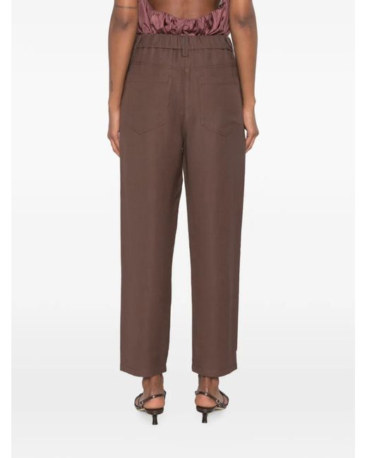Brunello Cucinelli Brown Elasticated-Waist Straight-Leg Trousers