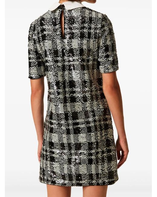 Twinset Black Sequin Check Pattern Mini Dress