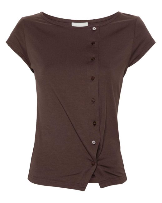 Claudie Pierlot Brown Asymmetric Buttoned T-shirt
