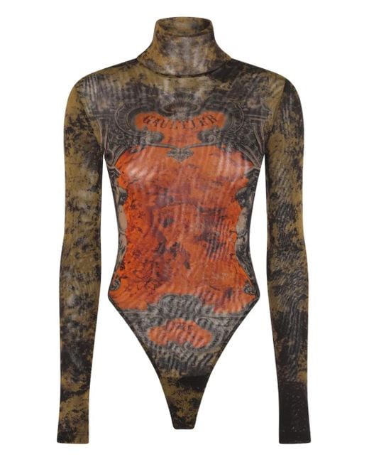 Jean Paul Gaultier Multicolor Grafischer Druckbodysuit