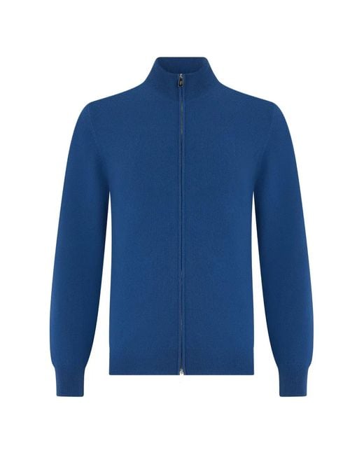 Fedeli Blue Zip-Up Cashmere Cardigan for men