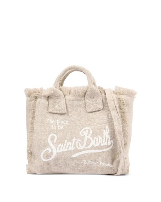 Mc2 Saint Barth Natural Mini Vanity Frayed Linen Tote Bag