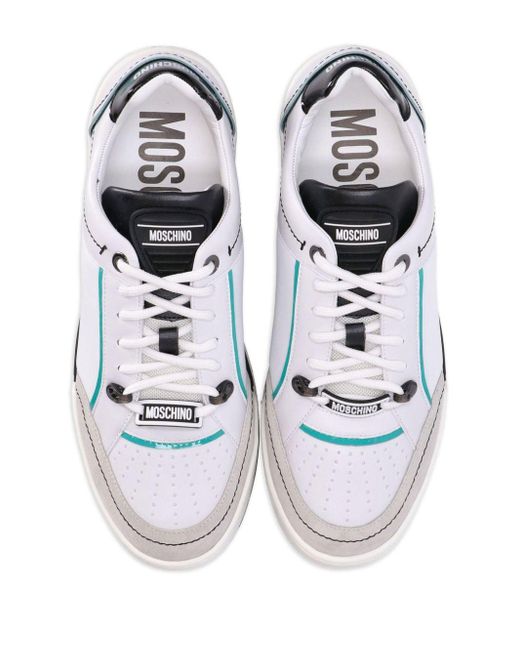 Moschino White M. Logo-appliqué Leather Sneakers for men