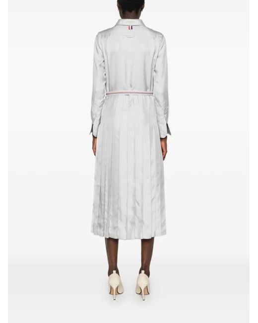 Thom Browne Gray Rwb-Stripe Belted Silk Shirtdress