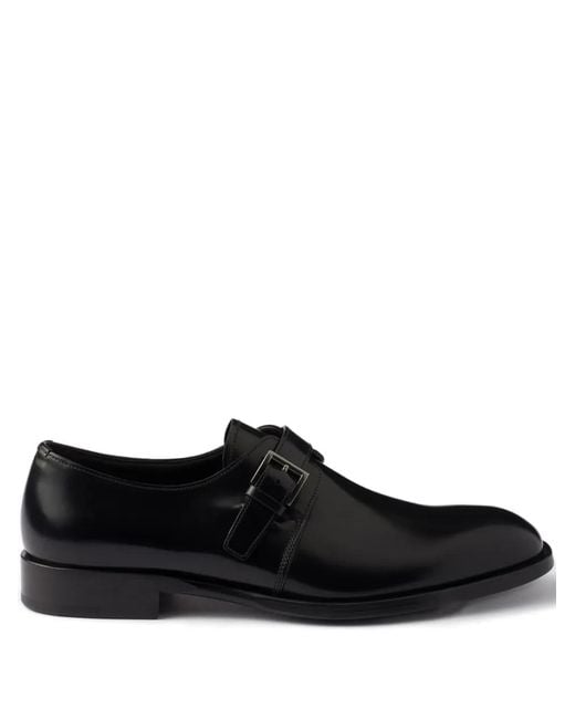 Prada Black Buckle-Detail Leather Monk Shoes for men