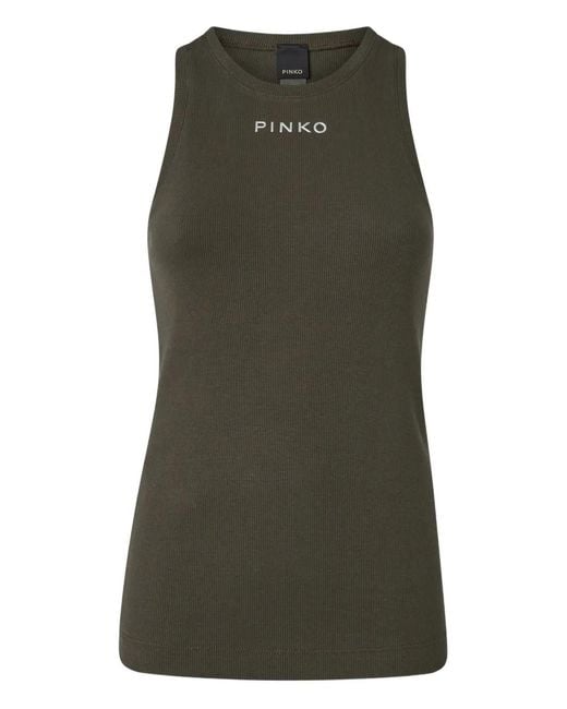 Pinko Green Ribbed Logo Top
