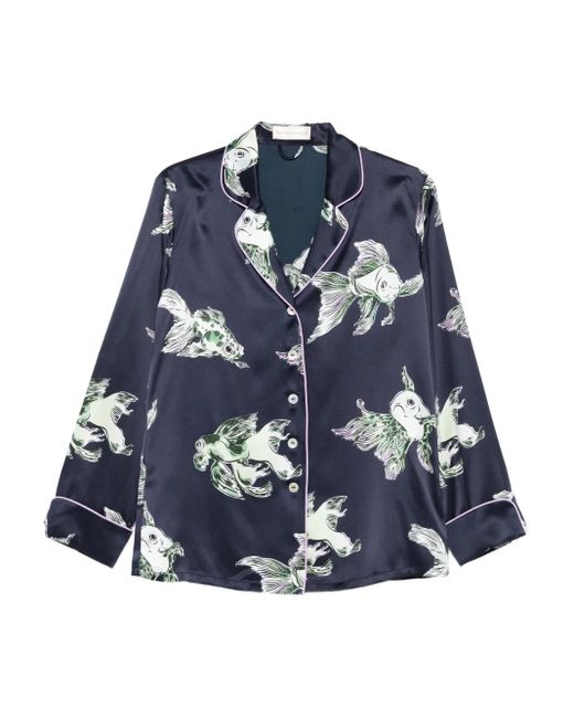 Olivia Von Halle Blue Pyjama mit grafischem Print