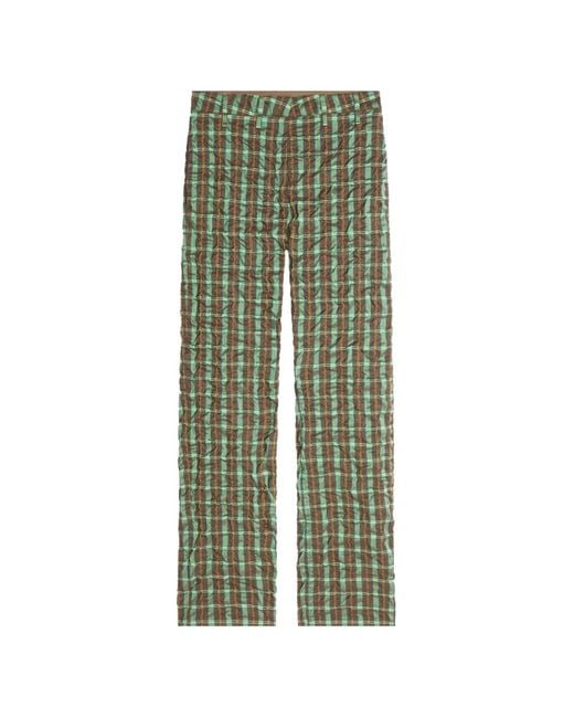 Dries Van Noten Green Belted Seersucker Pants
