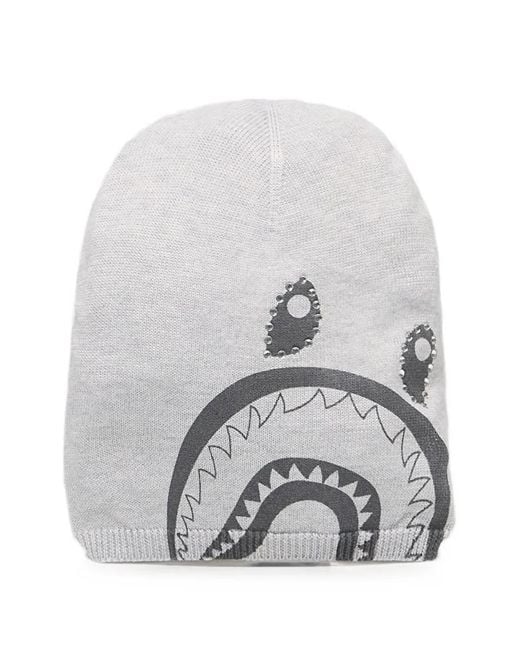 A Bathing Ape White Shark-Print Beanie Hat