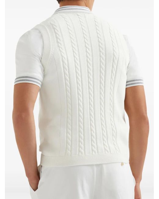 Brunello Cucinelli White Cable Knit Vest for men